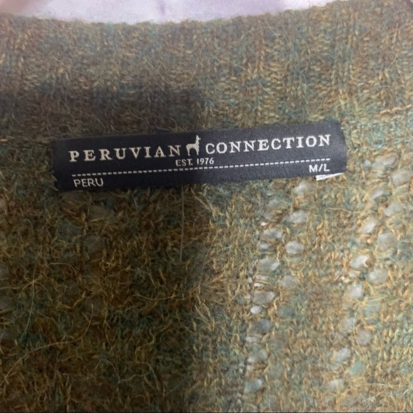 Peruvian Connection Marled Green Baby Alpaca And Cotton Sleeveless Cardigan - Picture 12 of 15